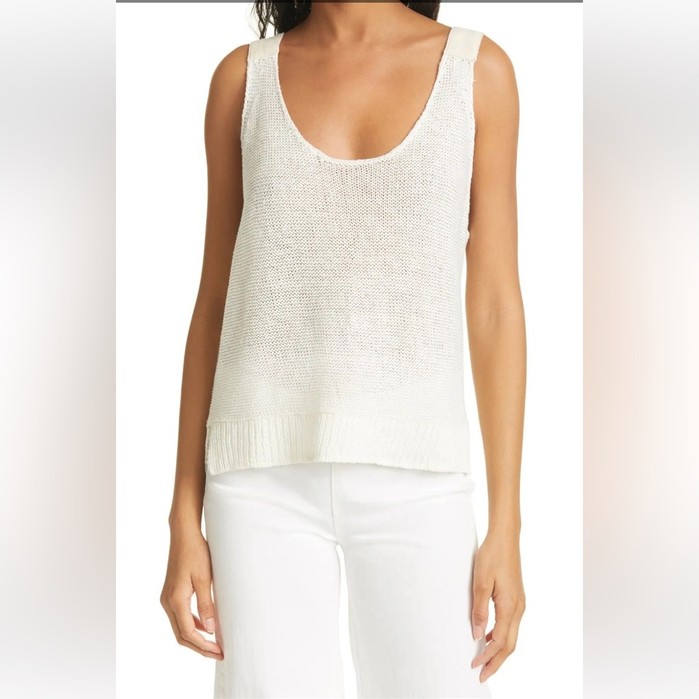 ATM Anthony Thomas Melillo Open Knit Linen Tank in Chalk, Size Small